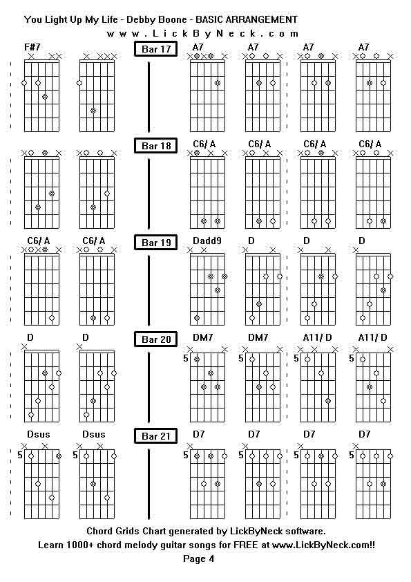 Chord Grids Chart of chord melody fingerstyle guitar song-You Light Up My Life - Debby Boone - BASIC ARRANGEMENT,generated by LickByNeck software.